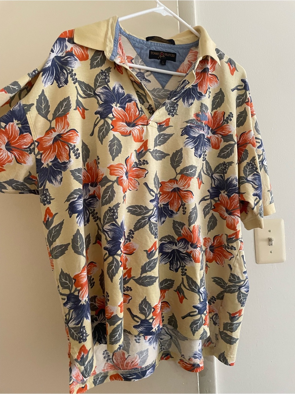Tommy Hilfiger Cream Floral Polo with Orange & Navy Flowers